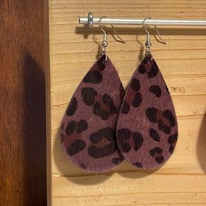 Handmade Faux Fur Purple Leopard Print Earrings